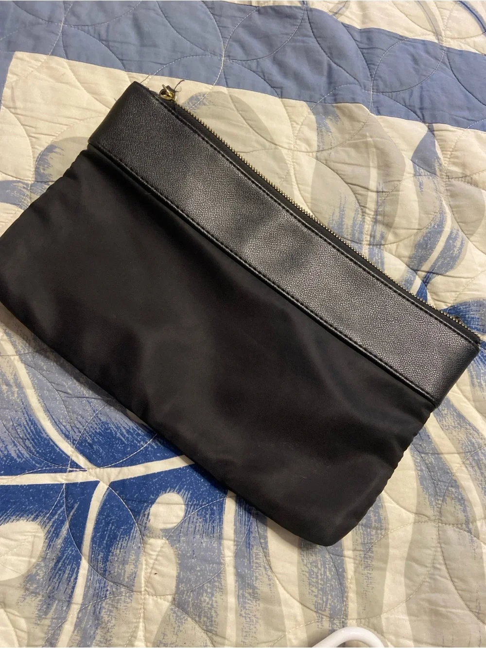 TUTILO Black Faux Leather Trim SLIM Clutch Bag